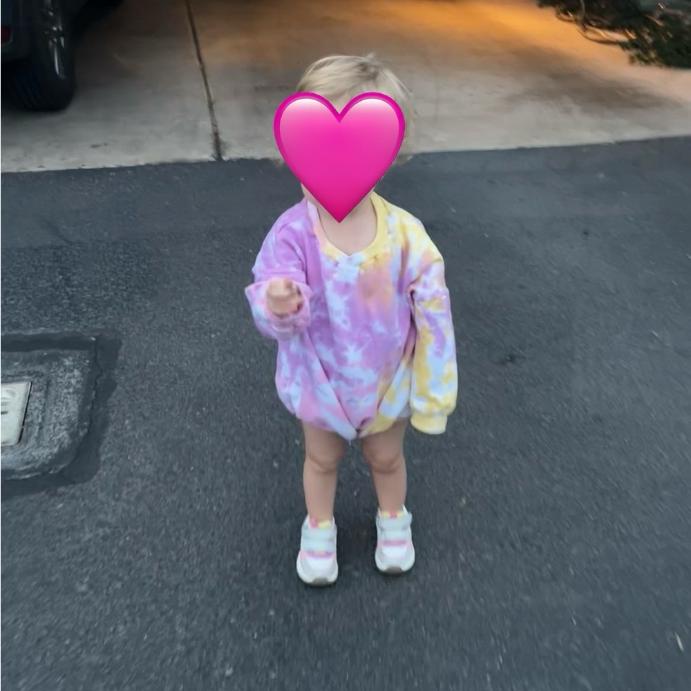 Tie-dye sweater romper with snaps for easy diaper change access size 3T